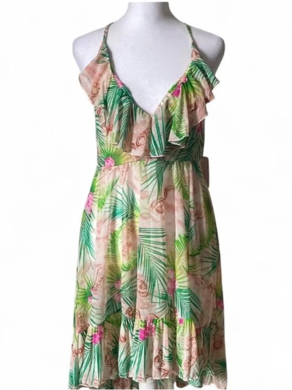 Betsey Johnson Knit Chiffon Midi Slip Floral High Low Dress size Small - Picture 2 of 7